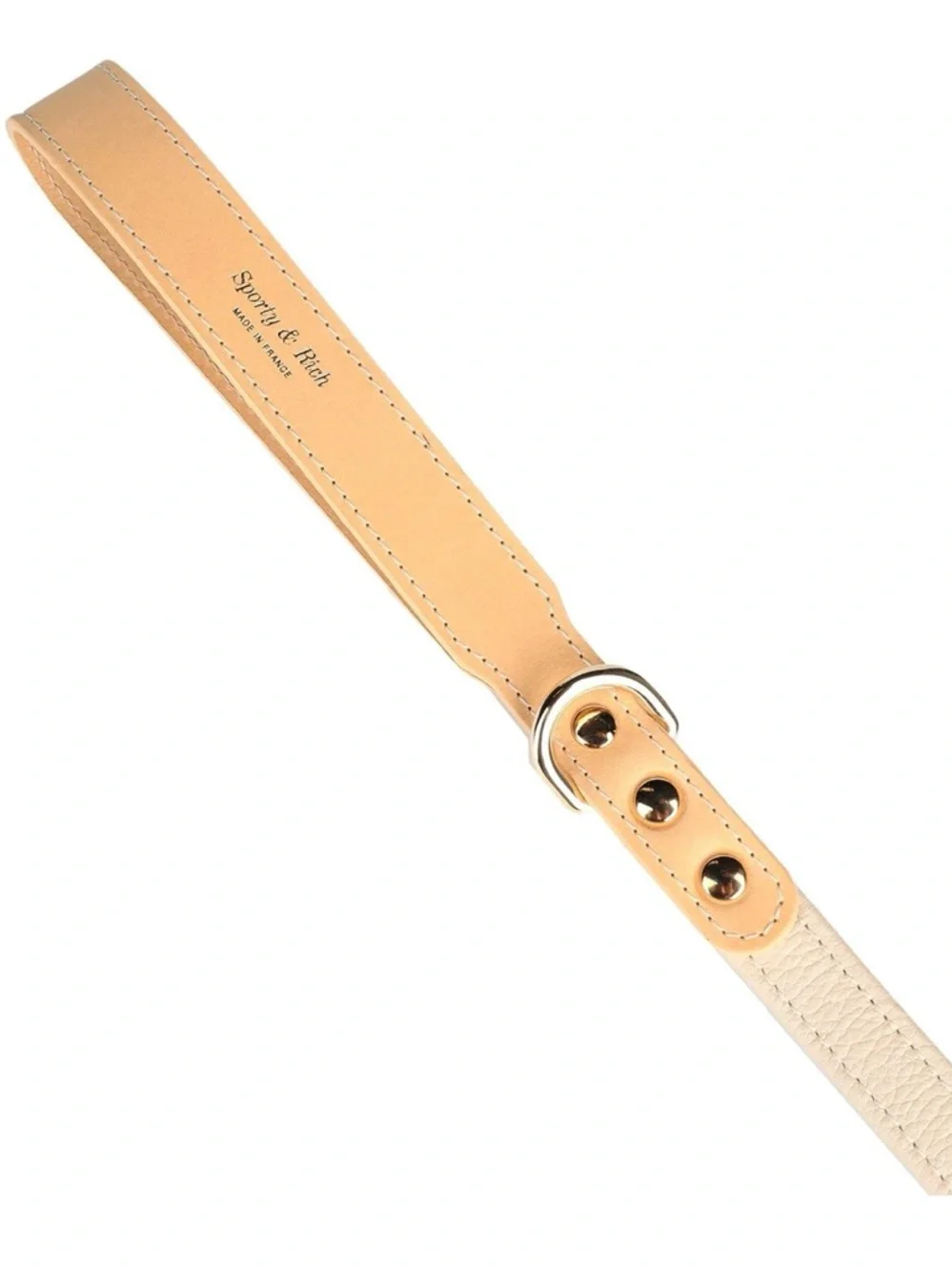 Sporty & Rich Beige Leather Dog Leash with Gold Clip Pet Accessory NEW NWT